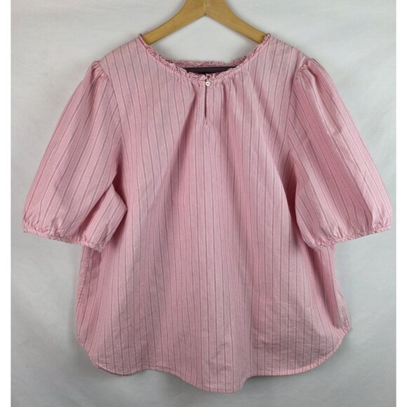 Talbots Womens Shirt Plus Size 3X Pink Striped Short Sleeve Ruffle Blouse Top - Picture 10 of 10